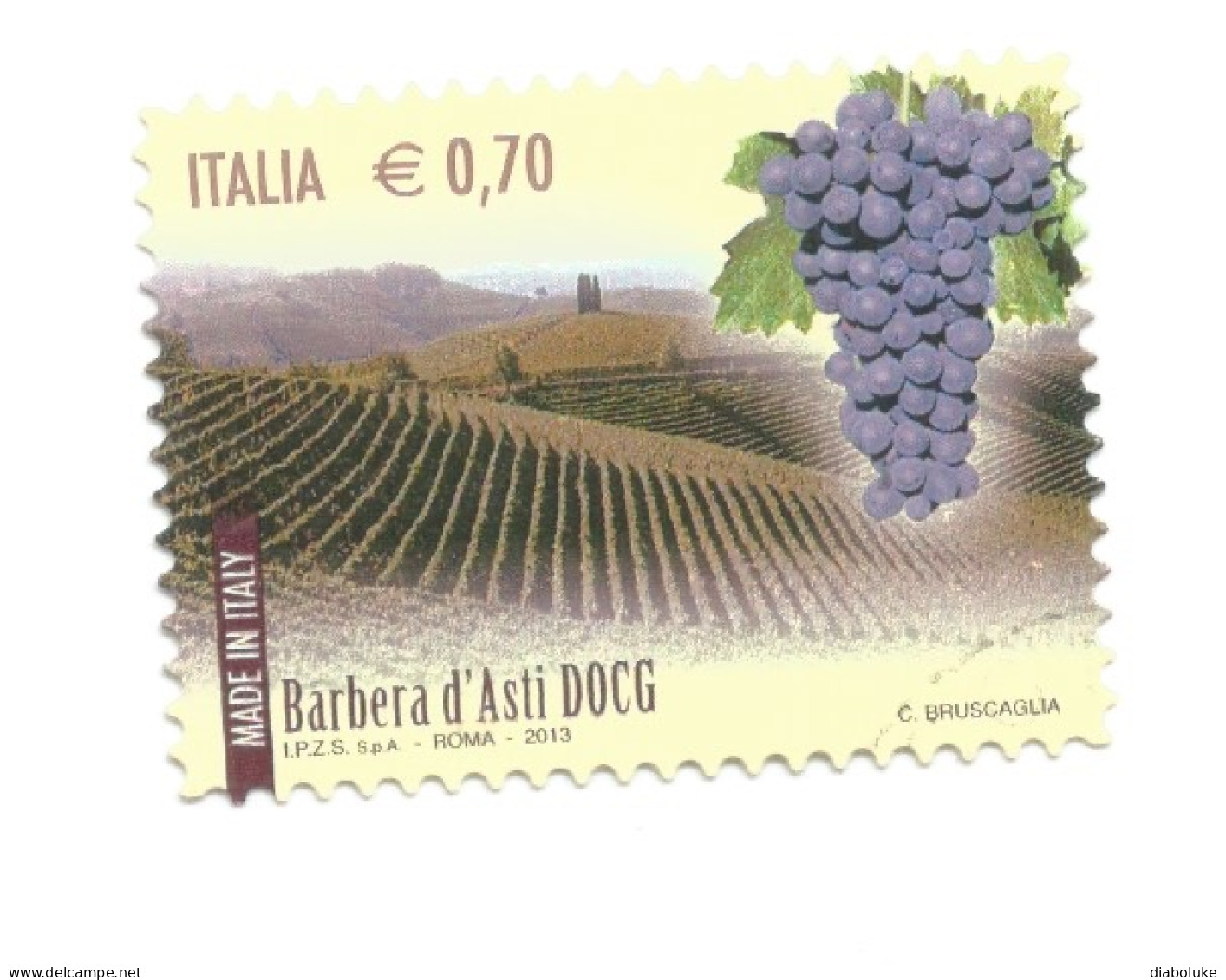 (REPUBBLICA ITALIANA) 2013, VINI ITALIANI, BARBERA D'ASTI DOCG - 1 Francobollo Usato - 2011-20: Oblitérés