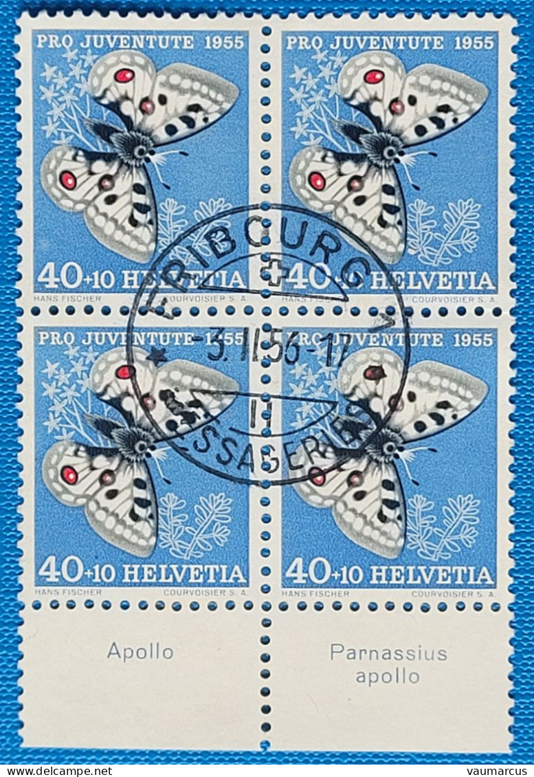 1955 Zu J 162 PRO JUVENTUTE Avec TABS En Italien + Latin Bloc De 4 Obl. - Usados