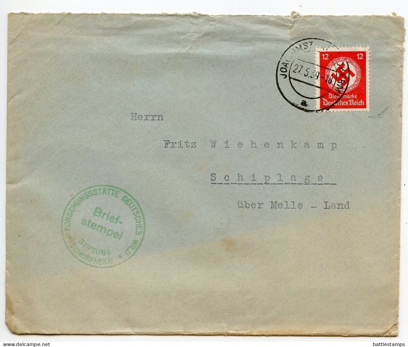 Germany 1939 Official Cover With Letter; Joachimsthal (Uckermark) - Forschungsstätte Deutsches Wild; 12pf Swastika Stamp - Cartas & Documentos