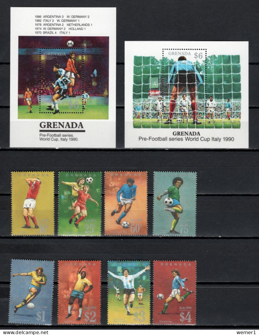Grenada 1989 Football Soccer World Cup Set Of 8 + 2 S/s MNH - 1990 – Italien