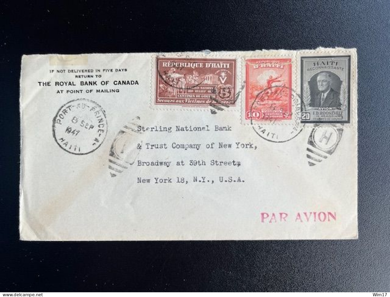 HAITI 1947 AIR MAIL LETTER PORT AU PRINCE TO NEW YORK USA 08-09-1947 - Haiti