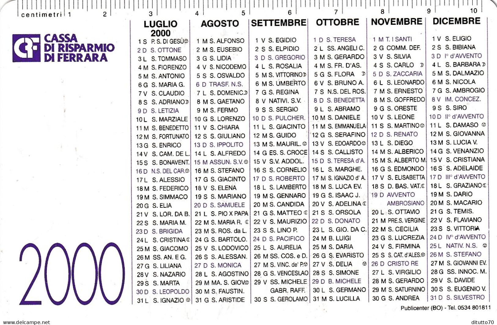 Calendarietto - Cassa Di Risparmio Di Ferrara - Anno 2000 - Klein Formaat: 1991-00