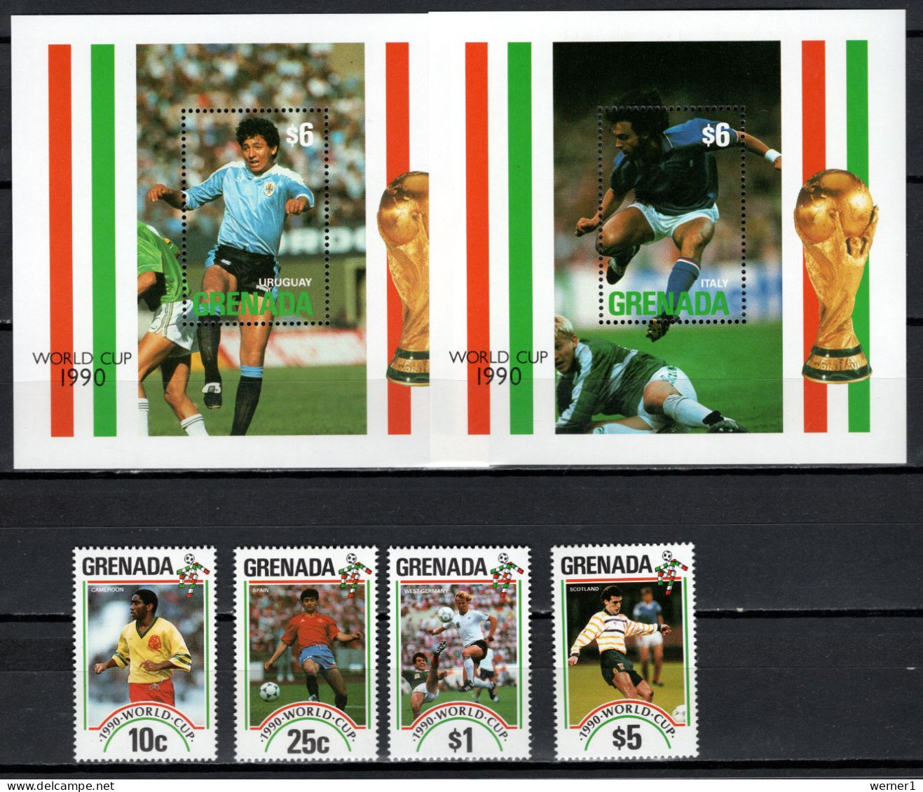 Grenada 1990 Football Soccer World Cup Set Of 4 + 2 S/s MNH - 1990 – Italien