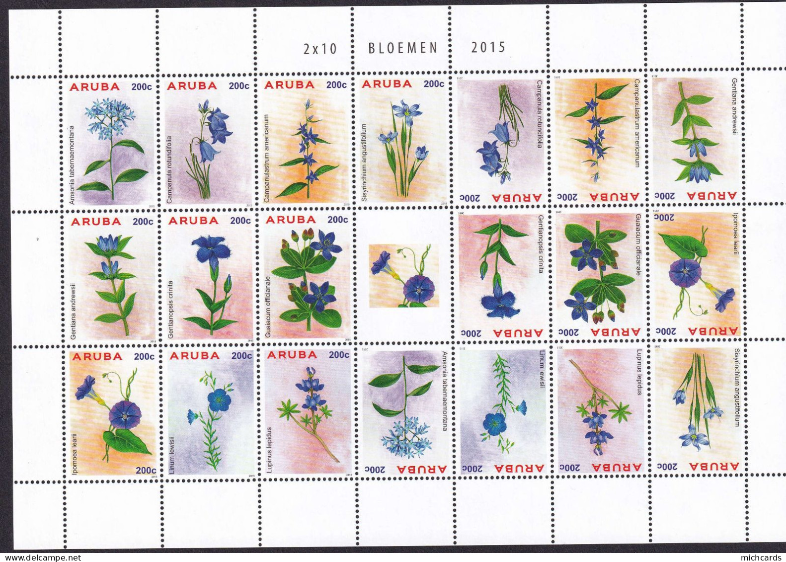 323 ARUBA 2015 - Y&T 828/37 X 2 En Feuille - Fleur - Neuf ** (MNH) Sans Charniere - Curaçao, Nederlandse Antillen, Aruba