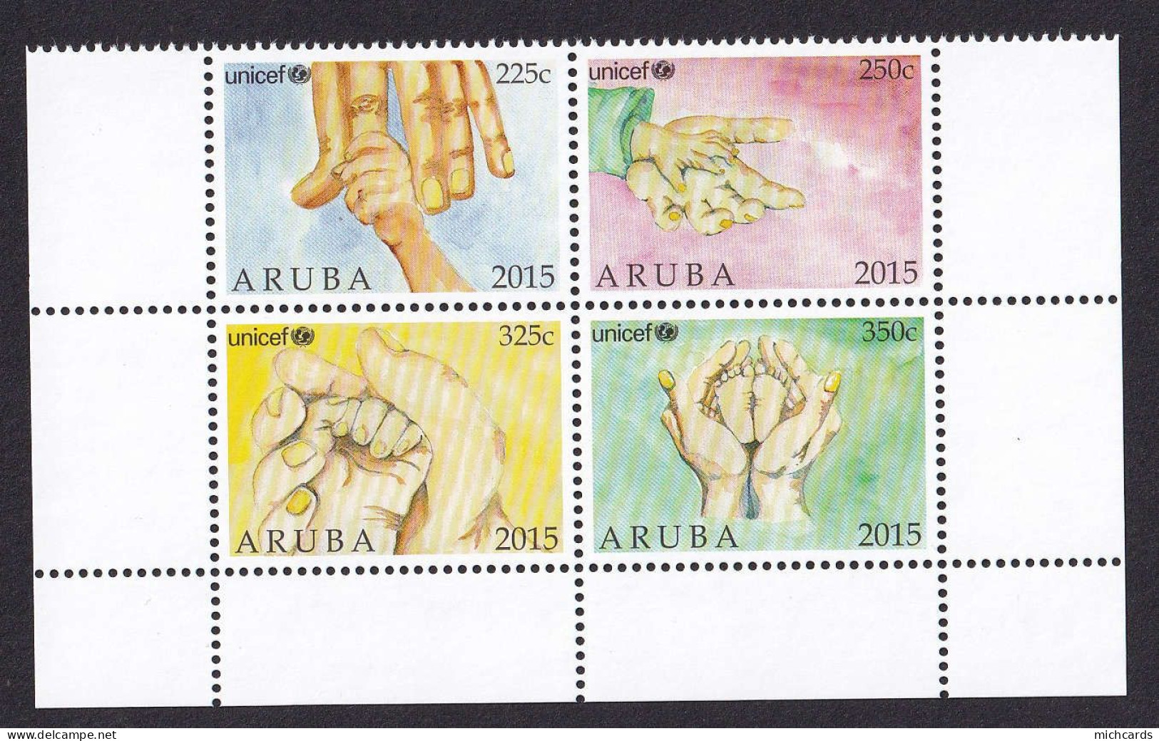 323 ARUBA 2015 - Y&T 838/41 - UNICEF Main Enfant Adulte - Neuf ** (MNH) Sans Charniere - Curacao, Netherlands Antilles, Aruba