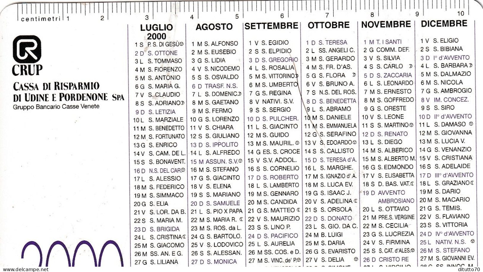 Calendarietto - Cassa Di Risparmio Di Udine E Pordenone - Anno 2000 - Formato Piccolo : 1991-00