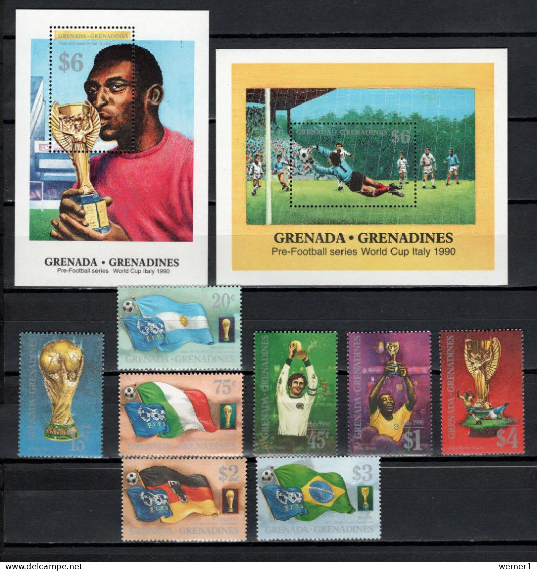 Grenada - Grenadines 1989 Football Soccer World Cup Set Of 8 + 2 S/s MNH - 1990 – Italy