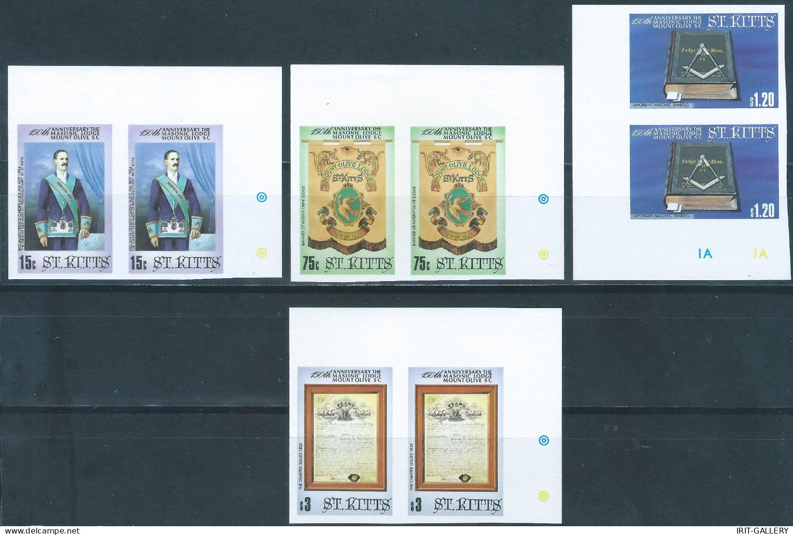 ST.Kitts ,1985 The 150th Anniversary Of Mount Olive S. C. Masonic Lodge,2 Complete Series In Pairs, Imperf,Mint,Gum - St.Kitts Y Nevis ( 1983-...)