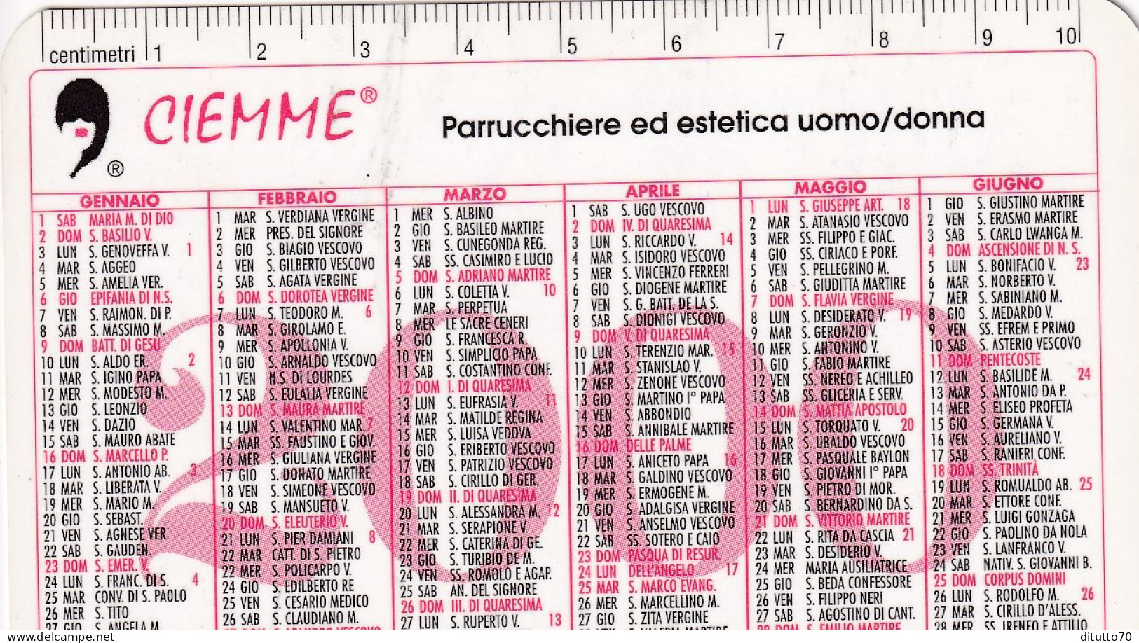 Calendarietto - Ciemme - Parrucchiere - Uomo - Donna - Milano - Anno 2000 - Formato Piccolo : 1991-00