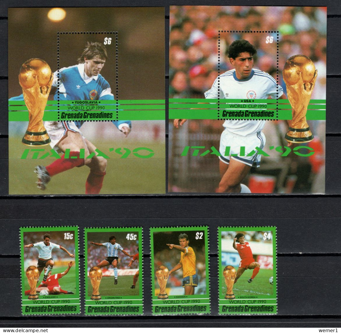 Grenada - Grenadines 1990 Football Soccer World Cup Set Of 4 + 2 S/s MNH - 1990 – Italien