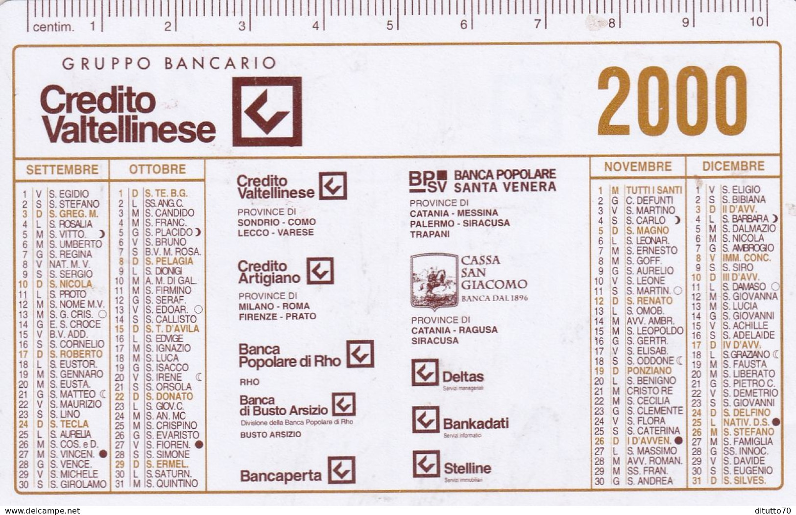 Calendarietto - Credito Valtellinese - Anno 2000 - Formato Piccolo : 1991-00