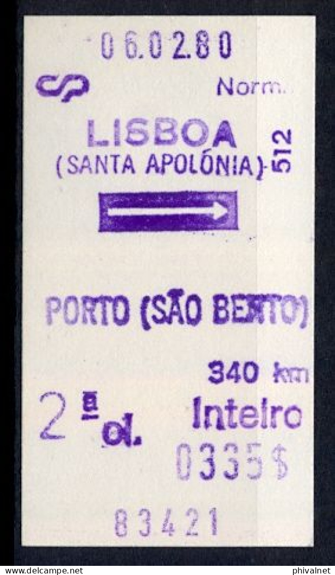 PORTUGAL , OPORTO , SAO BENTO , TICKET DE FERROCARRIL , TREN , TRAIN , RAILWAYS - Europa