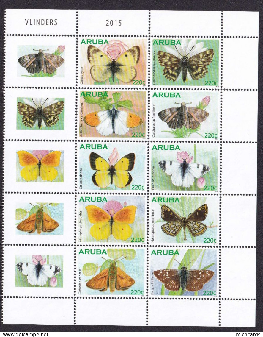 323 ARUBA 2015 - Y&T 847/54 + Vignette - Papillon - Neuf ** (MNH) Sans Charniere - Curaçao, Nederlandse Antillen, Aruba