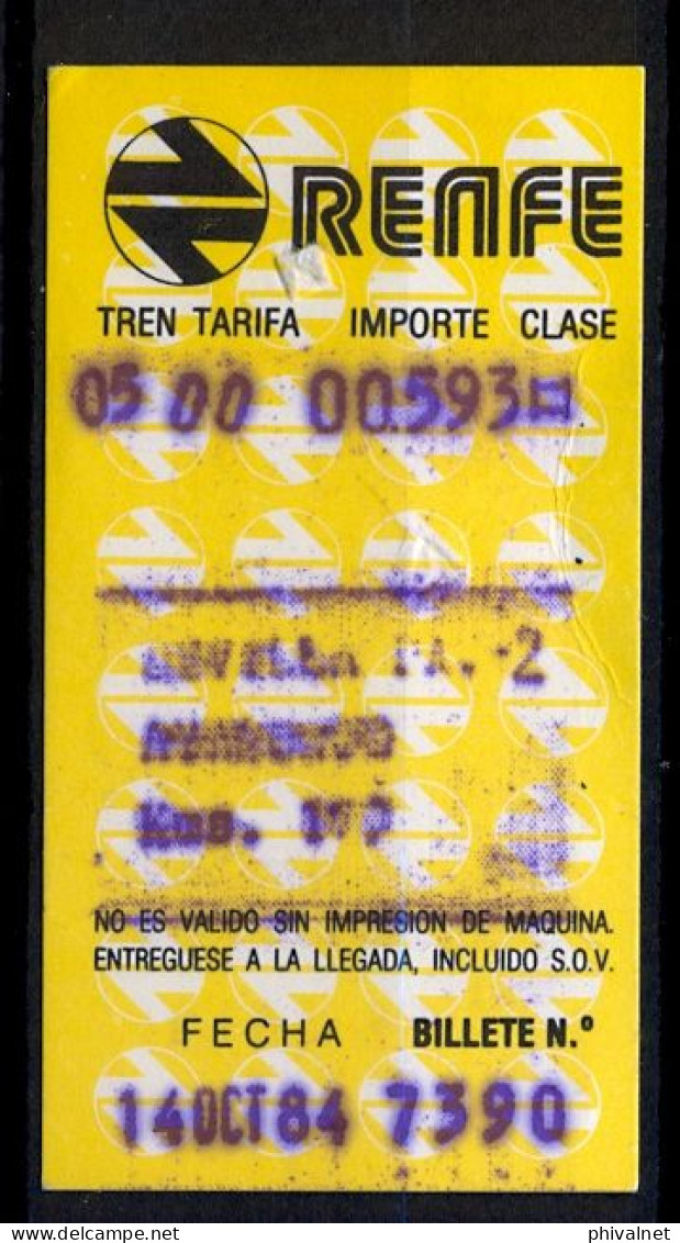 ESPAÑA , RENFE  , TICKET DE FERROCARRIL , TREN , TRAIN , RAILWAYS - Europa
