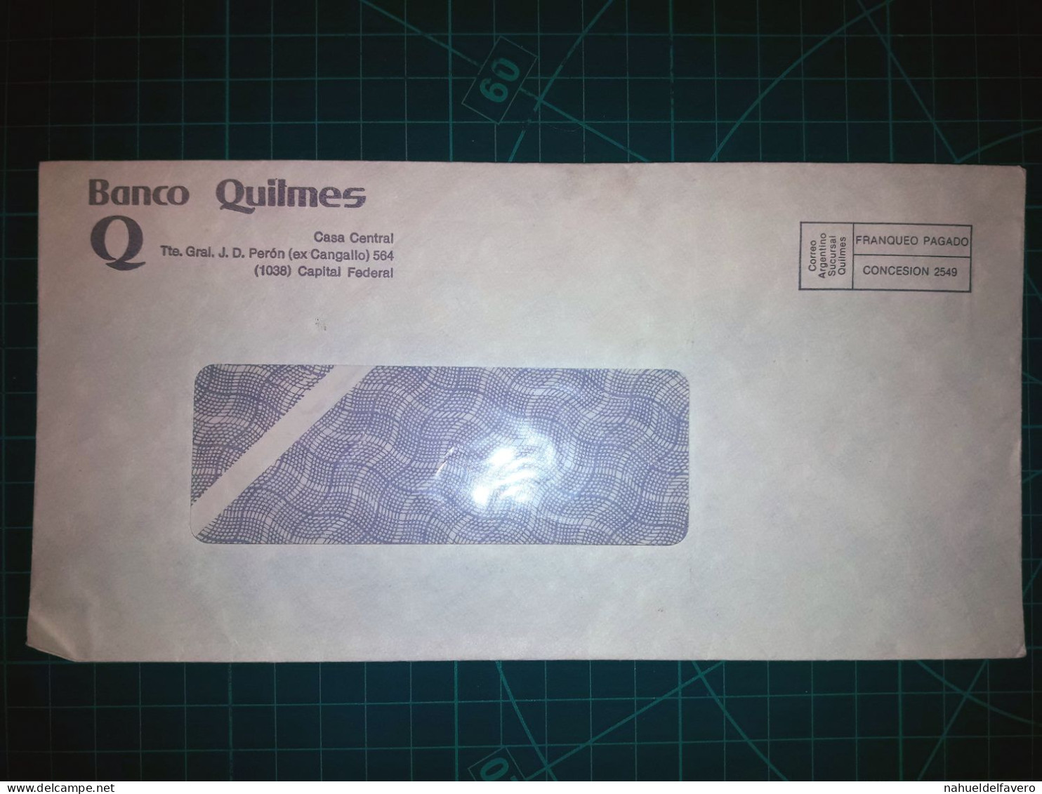 ARGENTINE; Enveloppe De "Banco Quilmes, Casa Central" En Port Payé. Concession N°2549. - Gebraucht