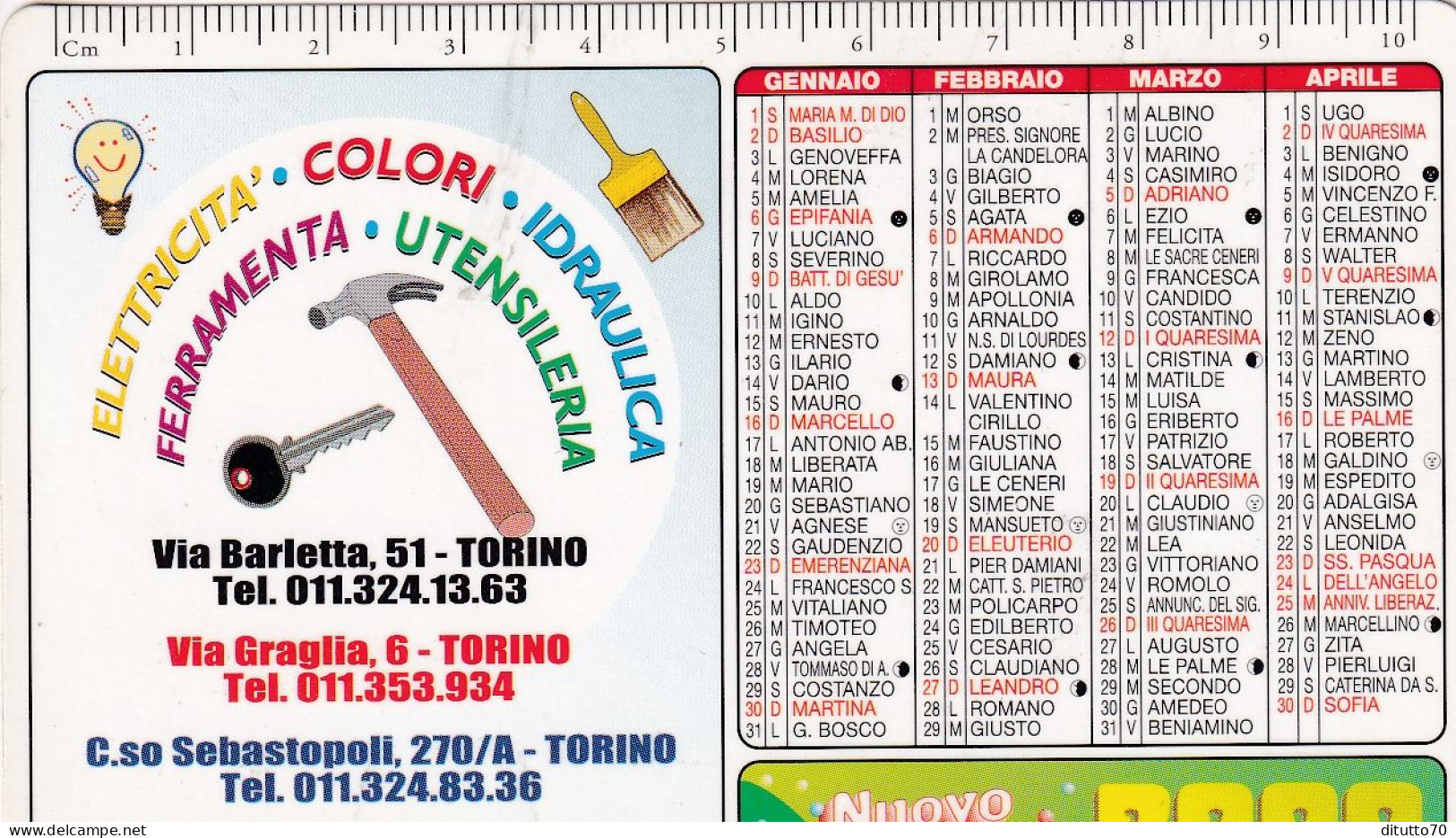 Calendarietto - Elettricità - Torino - Anno 2000 - Tamaño Pequeño : 1991-00