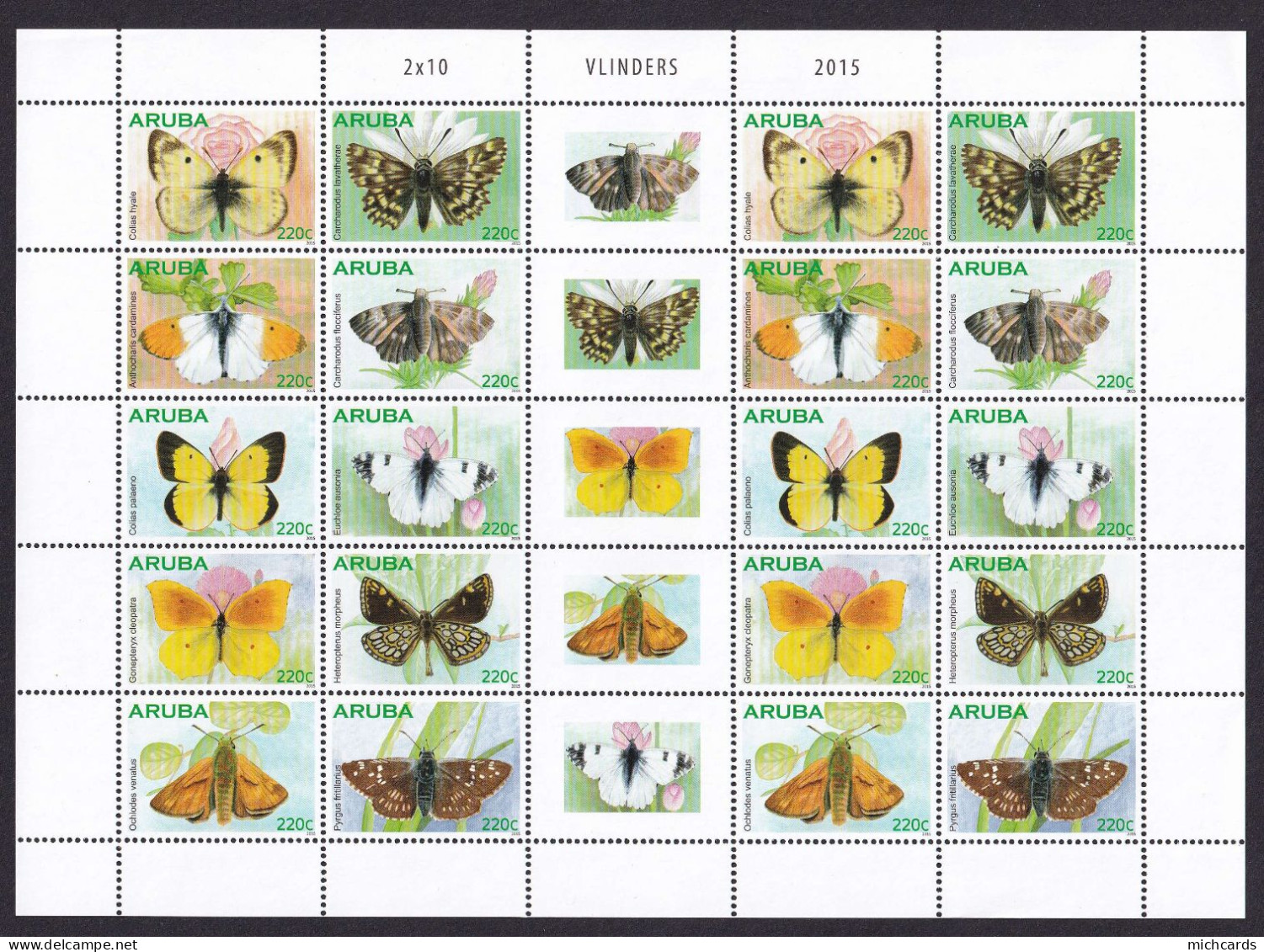 323 ARUBA 2015 - Y&T 847/54 X 2 En Feuille + Vignette - Papillon - Neuf ** (MNH) Sans Charniere - Curaçao, Antilles Neérlandaises, Aruba
