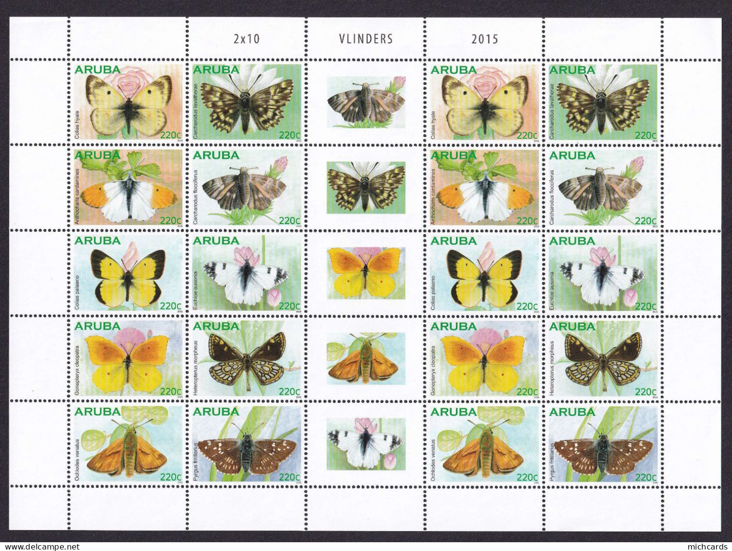 323 ARUBA 2015 - Y&T 847/54 X 2 En Feuille + Vignette - Papillon - Neuf ** (MNH) Sans Charniere - Curazao, Antillas Holandesas, Aruba