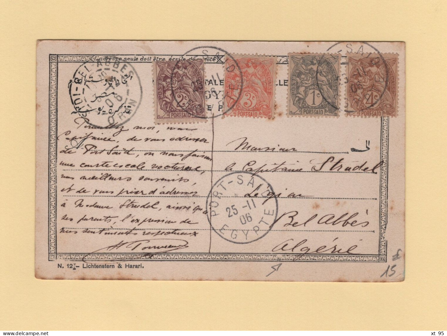 Type Blanc - Port Said - Egypte - 1906 - Destination Algerie - Briefe U. Dokumente