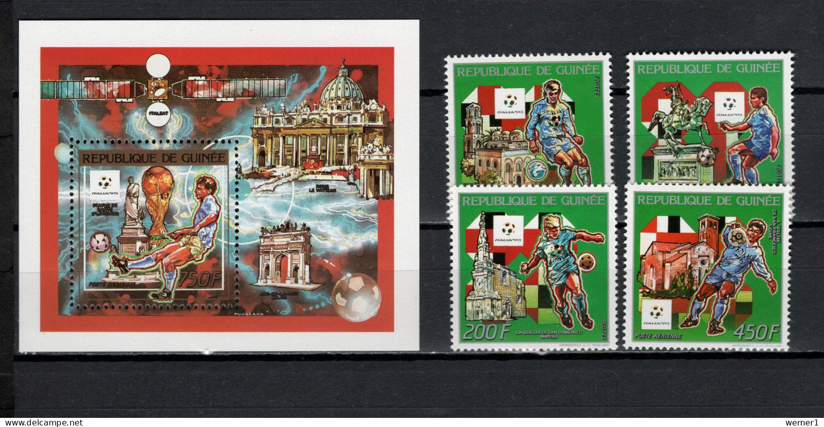 Guinea 1990 Football Soccer World Cup, Space Set Of 4 + S/s MNH - 1990 – Italië