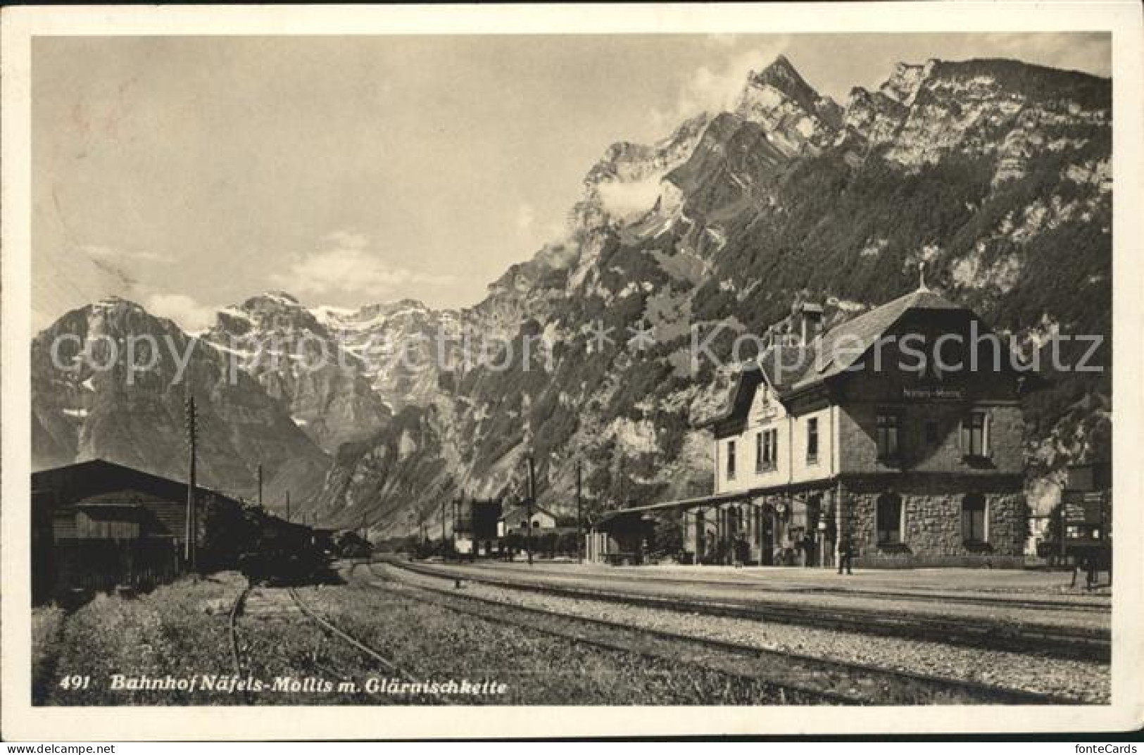 12008863 Naefels Bahnhof Mit Gletscherkette Naefels - Autres & Non Classés