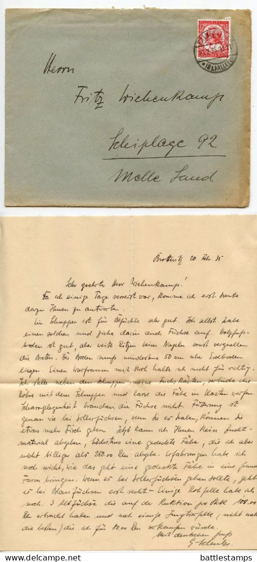 Germany 1935 Cover & Letter; Falkenberg (Bz. Halle) To Schiplage; 12pf. Friedrich V. Schiller Stamp - Briefe U. Dokumente