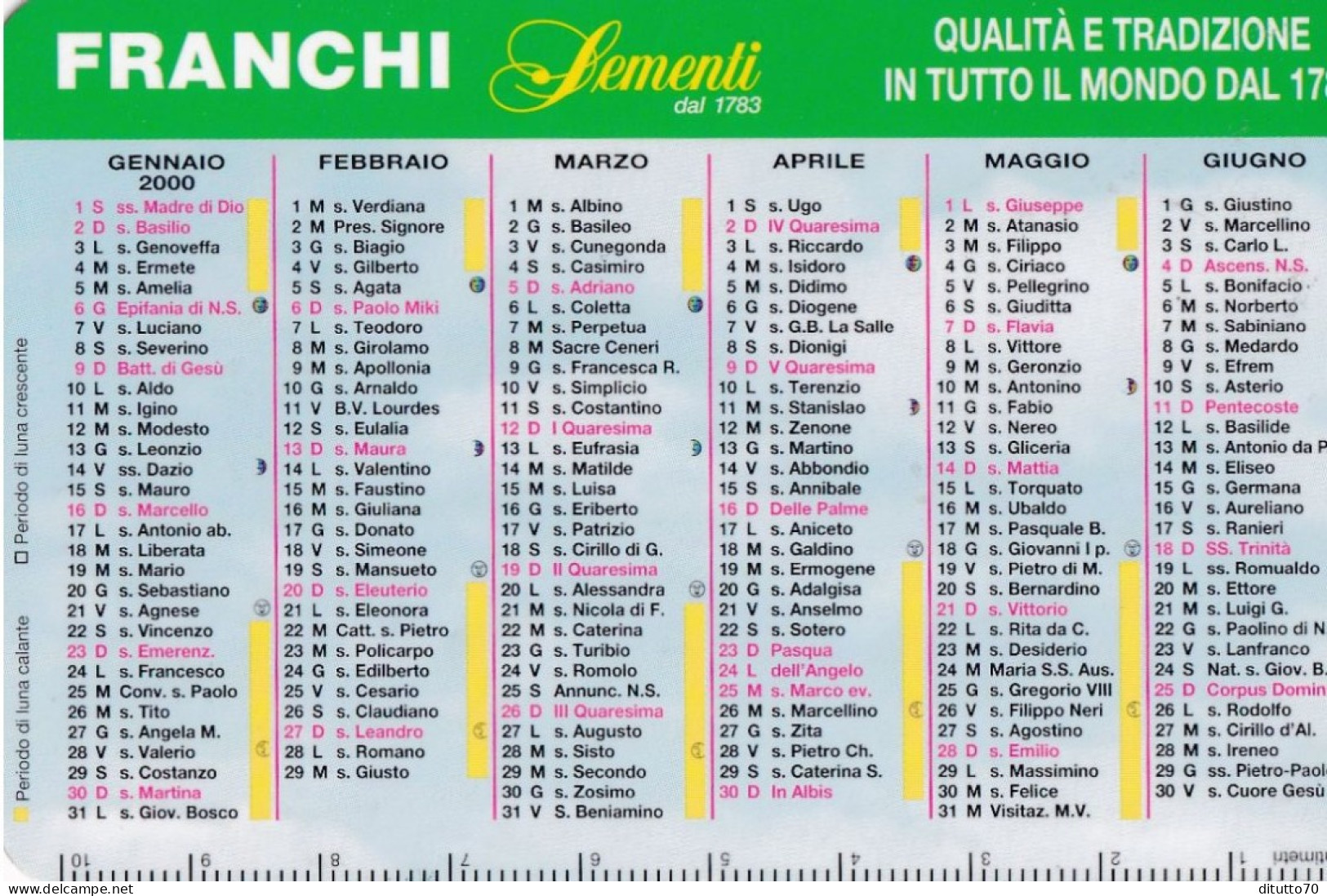 Calendarietto - Franchi - Sementi - Anno 2000 - Klein Formaat: 1991-00