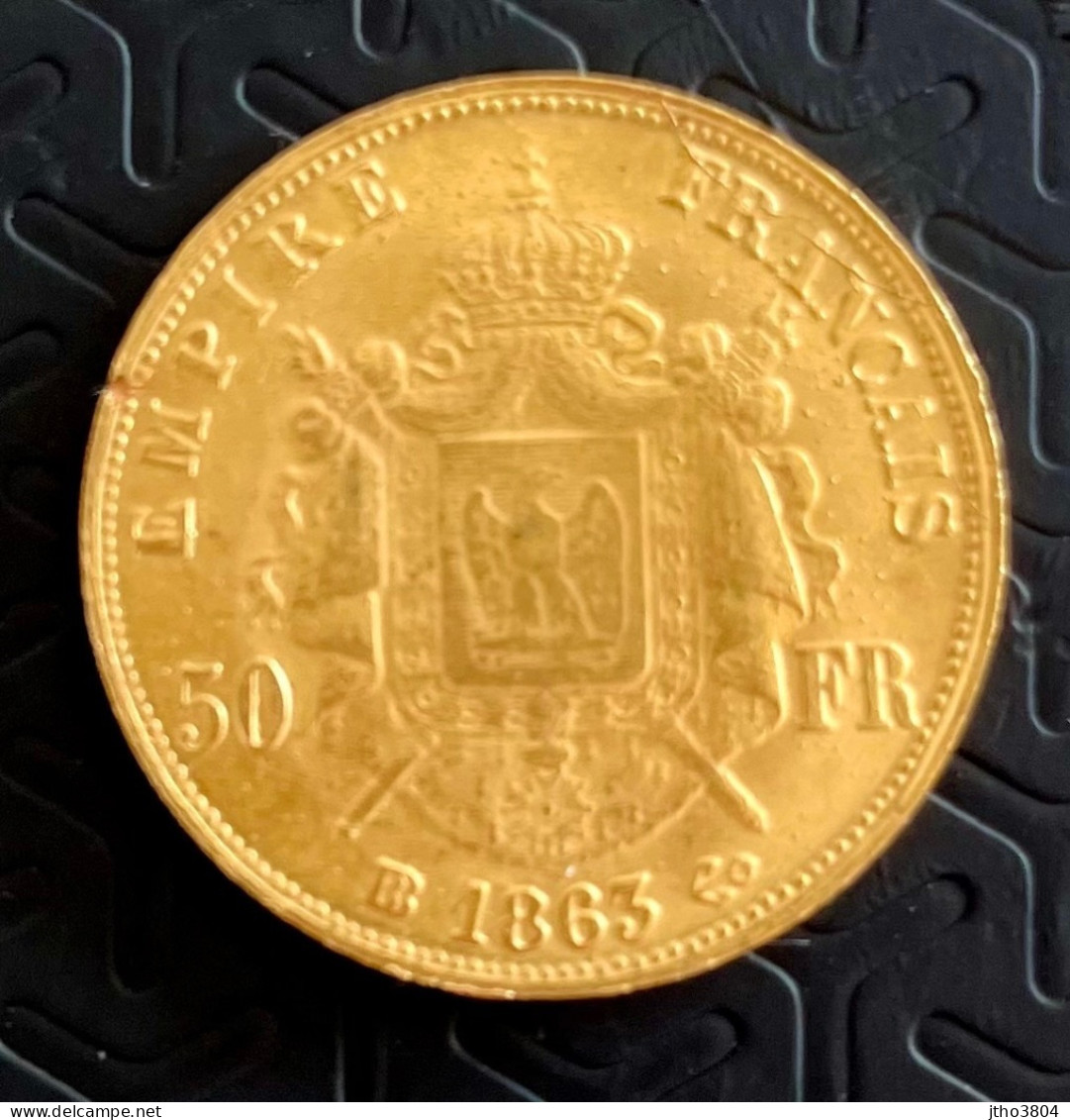 Second Empire - 50 Francs Or Napoléon III Tête Lauree 1863 Paris - 50 Francs-or
