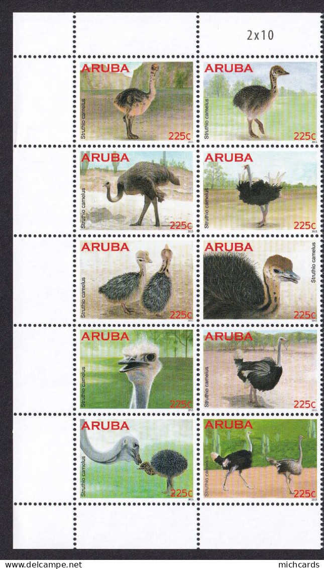 323 ARUBA 2015 - Y&T 861/70 - Oiseau Autruche - Neuf ** (MNH) Sans Charniere - Curaçao, Antille Olandesi, Aruba