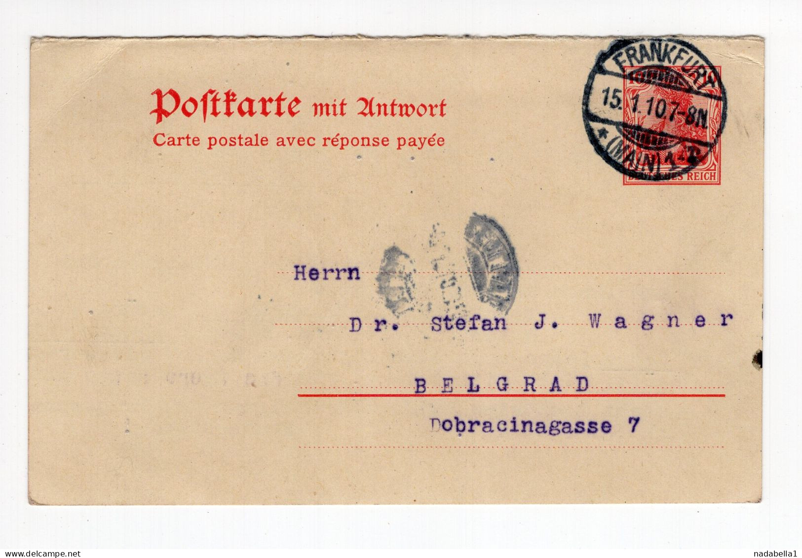 1910. GERMANY,FRANKFURT,INQUIRY PART STATIONERY CARD,USED TO SERBIA,BELGRADE - Briefkaarten