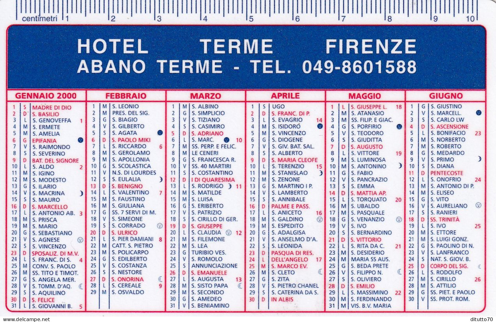 Calendarietto - Hotel Terme Firenze - Abano Terme - Anno 2000 - Formato Piccolo : 1991-00