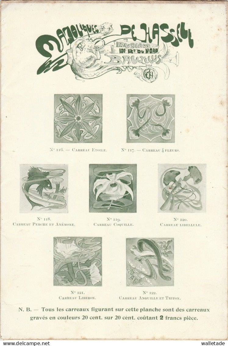 Catalogue Majoliques De Hasselt Carreau Carreaux Faience Majolique Art Nouveau - 1800 – 1899