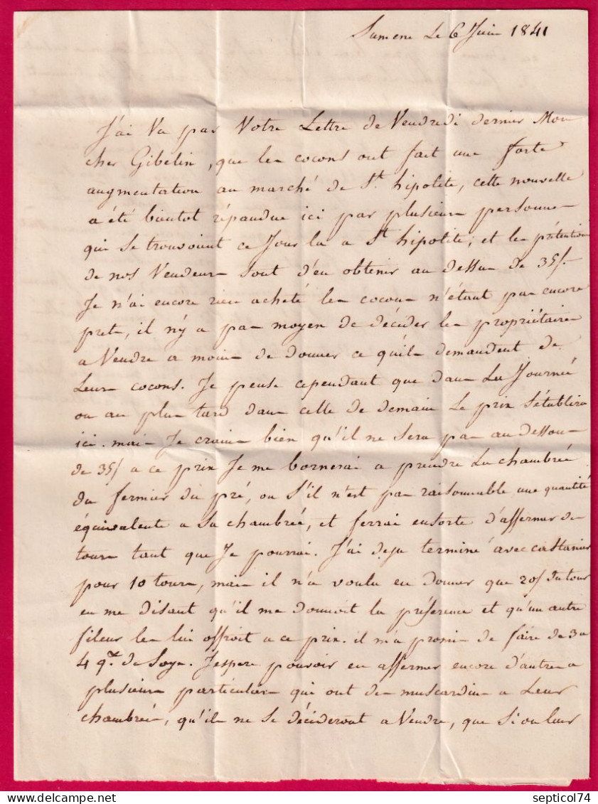 CURSIVE 29 SUMENE GARD T13 LE VIGAN 1841 POUR LA SALLE LETTRE - 1801-1848: Vorläufer XIX