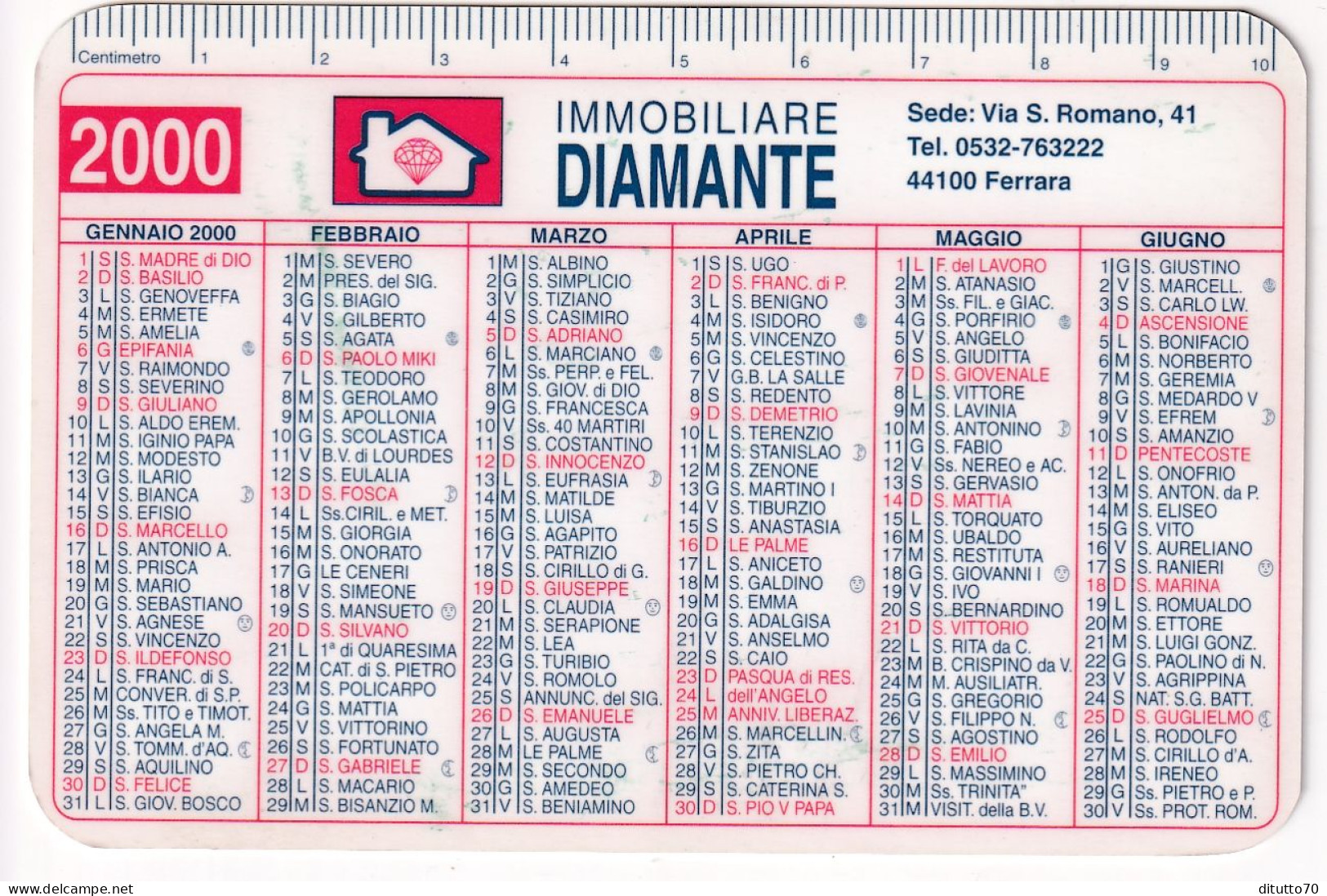 Calendarietto - Immobiliare Diamante - Ferrara - Anno 2000 - Petit Format : 1991-00