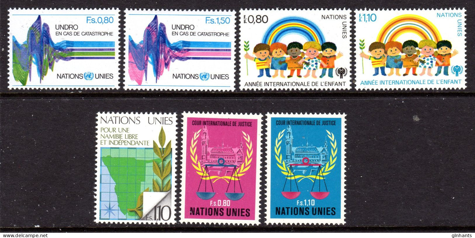 UNITED NATIONS UN GENEVA - 1979 COMPLETE YEAR SET (7V) AS PICTURED FINE MNH ** SG G82-G88 - Ongebruikt