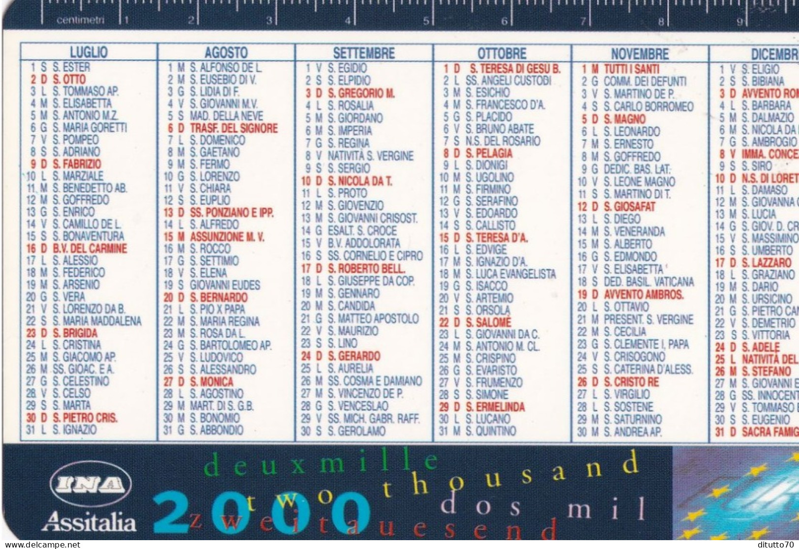 Calendarietto - INA - Assitalia - Anno 2000 - Formato Piccolo : 1991-00