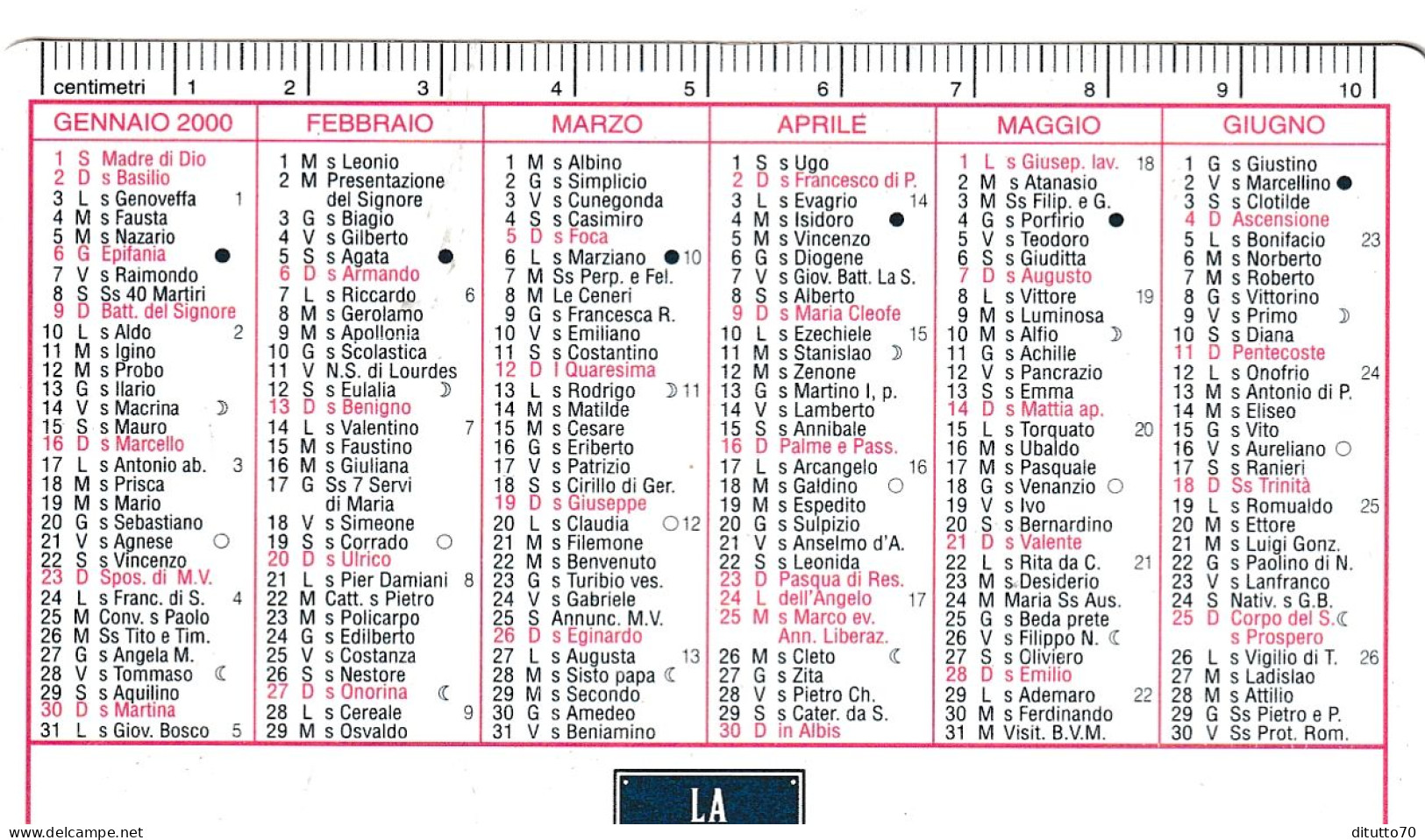 Calendarietto - La Fondiaria - Mondovi - Anno 2000 - Klein Formaat: 1991-00