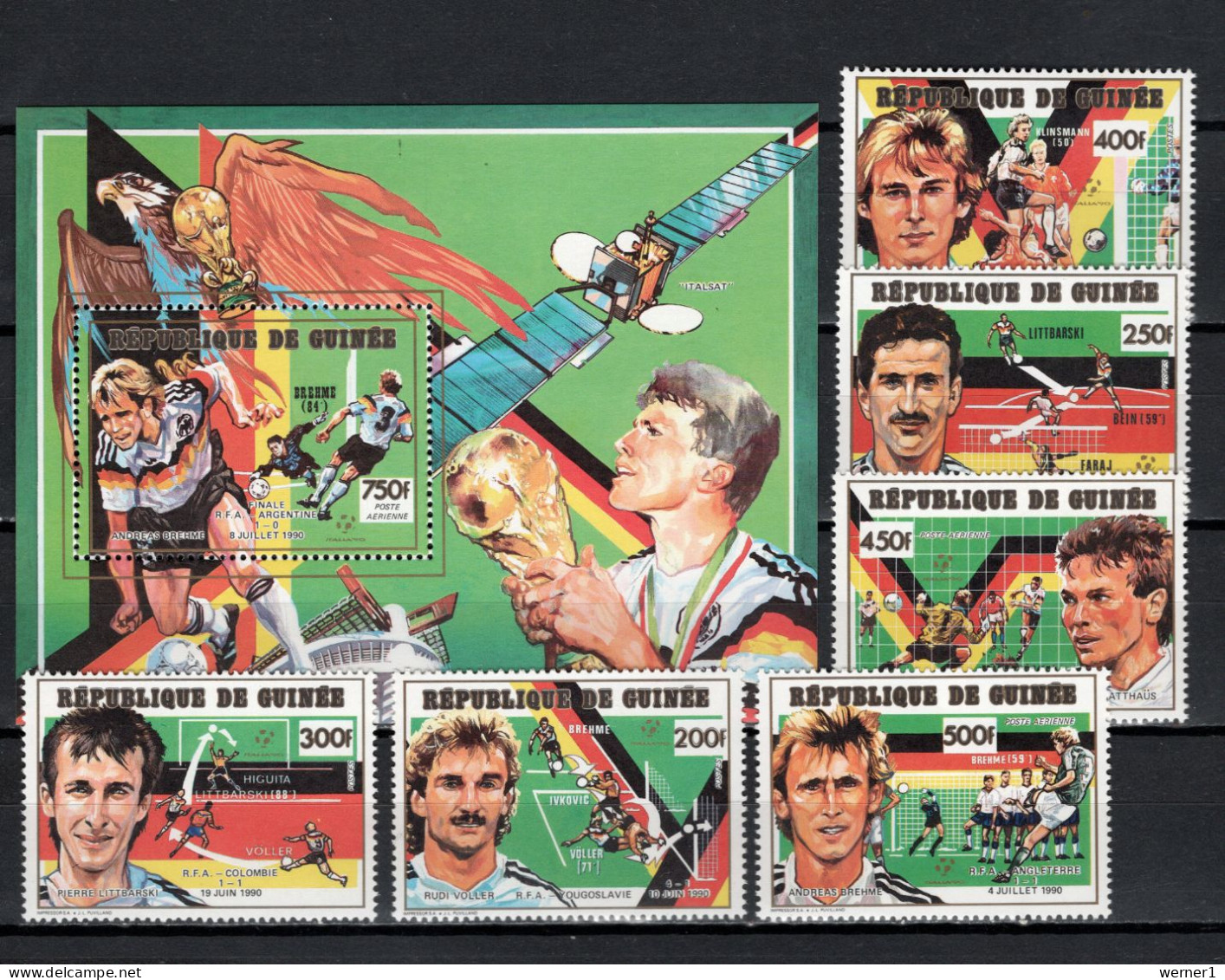 Guinea 1991 Football Soccer World Cup, Space Set Of 6 + S/s MNH - 1990 – Italy
