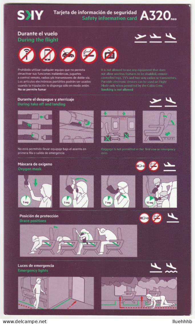 CHILE: 2018 SKY Airlines Safety Card For The Airbus A320 Neo - Fichas De Seguridad