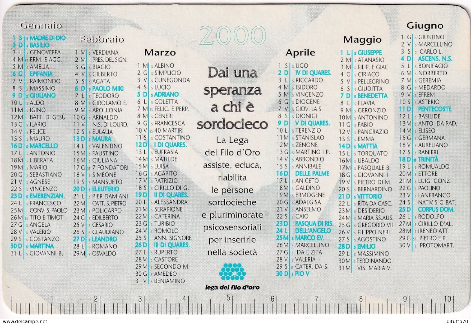 Calendarietto - Lega Del Filo D'oro - Anno 2000 - Petit Format : 1991-00