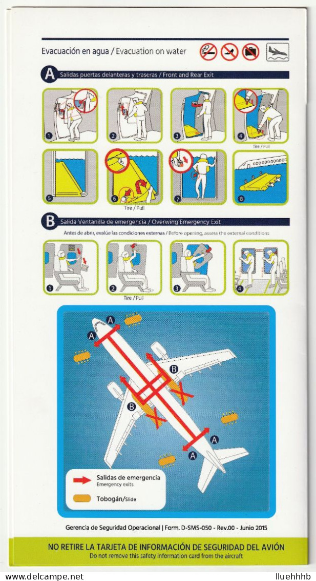 CHILE: 2015 SKY Airlines Safety Card For The Airbus A319 - Safety Cards