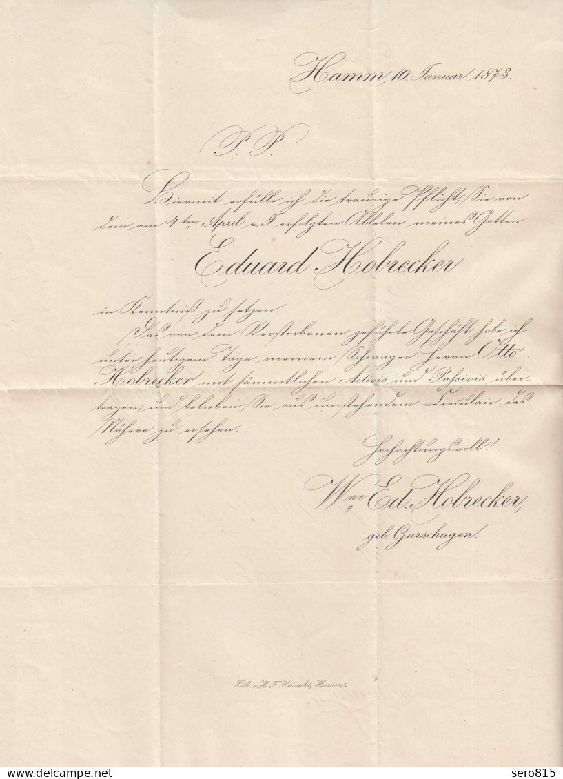 21.1.1873 Hamm-Stadt K2 EF Mi. 2 - 1/3 Groschen Nach Hildburghausen Mit Inhalt - Cartas & Documentos
