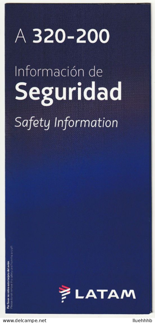 CHILE: 2016 LATAM Airlines Safety Card For The Airbus A320 - 200 - Fichas De Seguridad