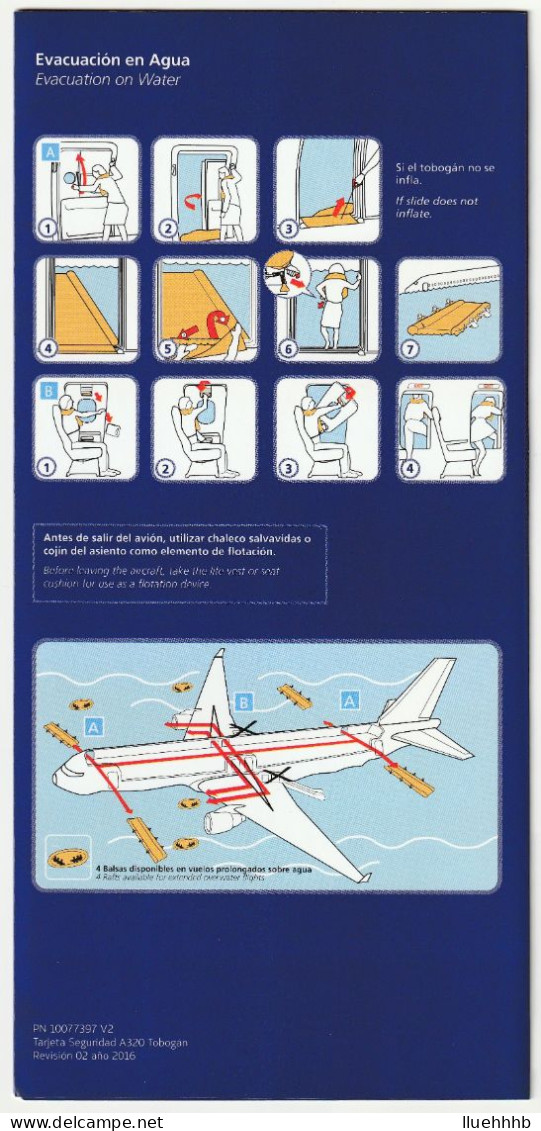 CHILE: 2016 LATAM Airlines Safety Card For The Airbus A320 - 200 - Consignes De Sécurité