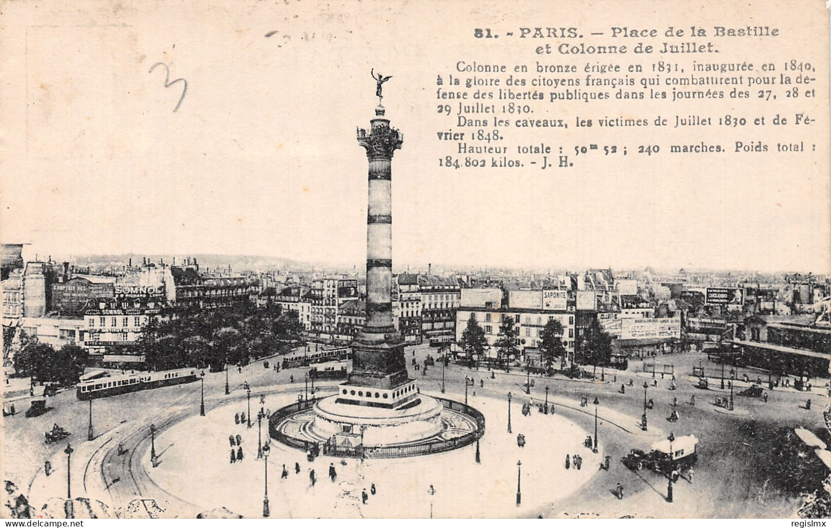 75-PARIS PLACE DE LA BASTILLE ET COLONNE DE JUILLET-N°T1047-E/0141 - Markten, Pleinen
