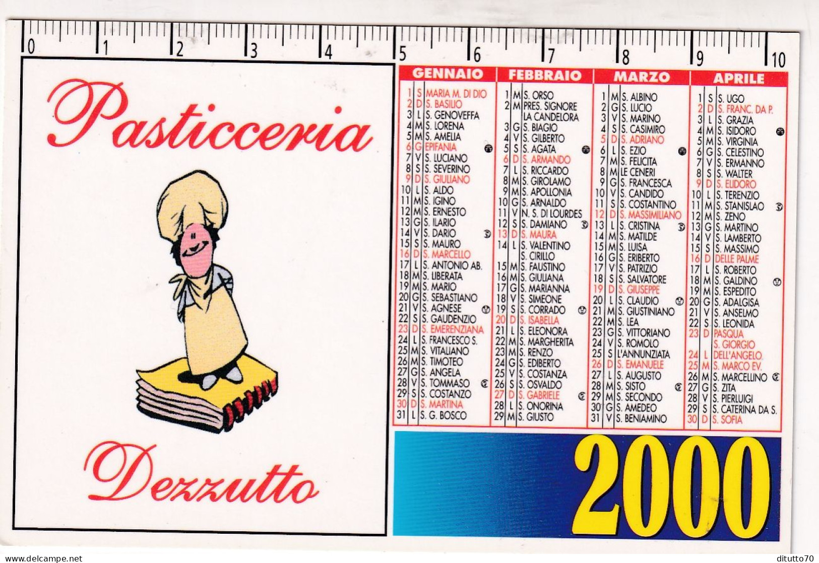Calendarietto - Pasticceria - Dezzutto - Torino - Anno 2000 - Kleinformat : 1991-00