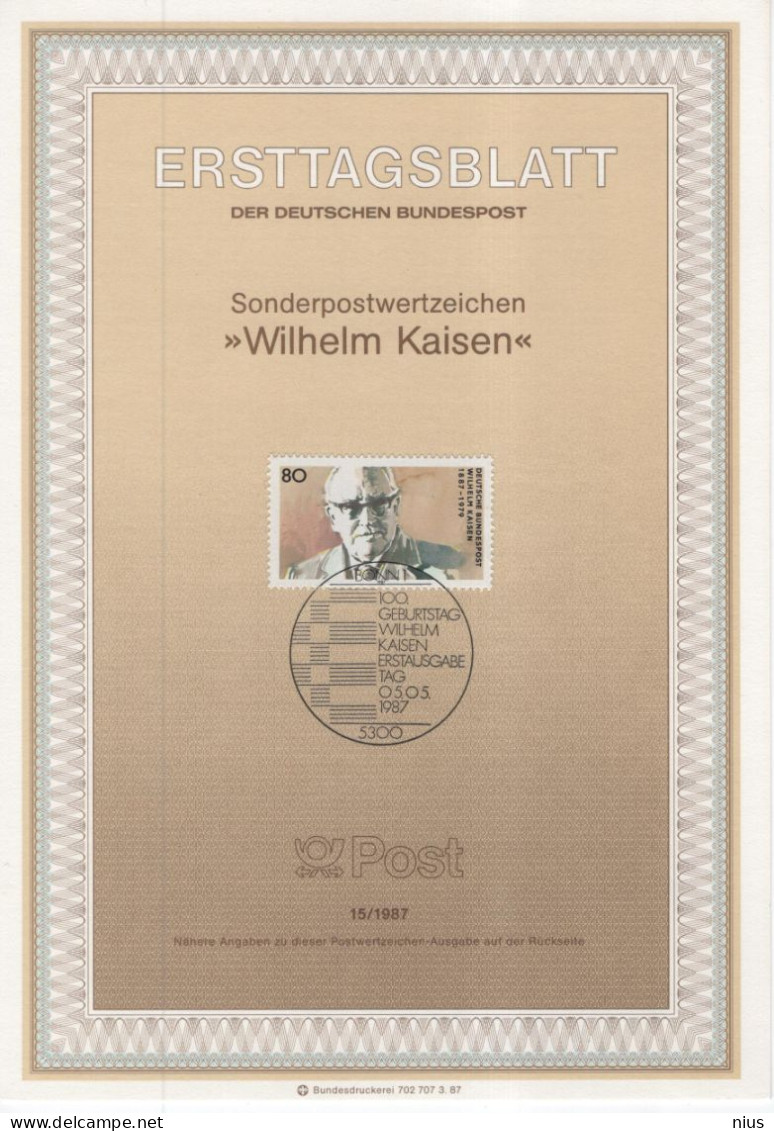 Germany Deutschland 1987-15 Wilhelm Kaisen, German Politician, Canceled In Bonn - 1981-1990