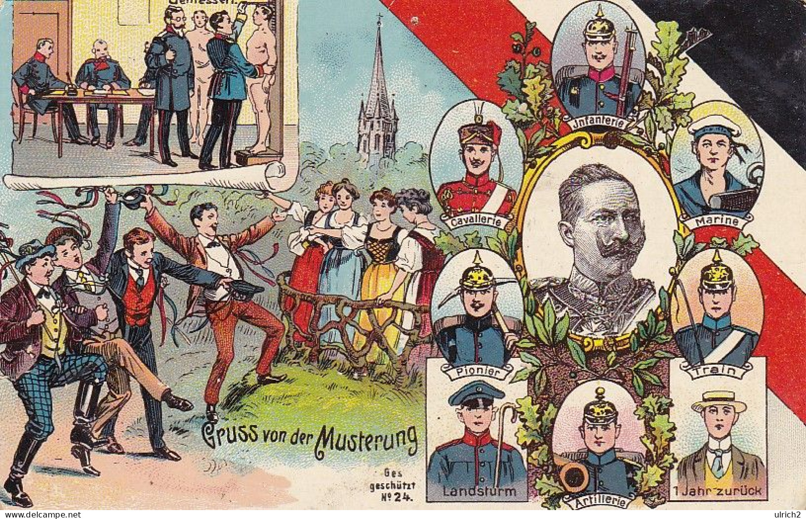 AK Gruss Von Der Musterung - Kaiser Wilhelm II - Soldaten Patriotika - Gerzen 1915 (69049) - Weltkrieg 1914-18