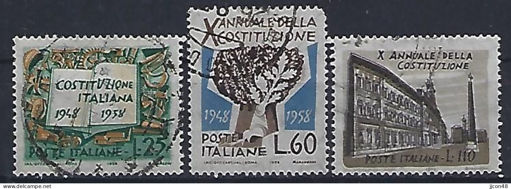 Italy 1958  10 Jahre Verfassung  (o) Mi.1007-1009 - 1946-60: Afgestempeld