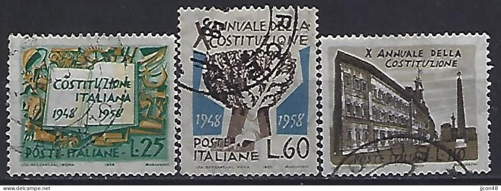 Italy 1958  10 Jahre Verfassung  (o) Mi.1007-1009 - 1946-60: Gebraucht